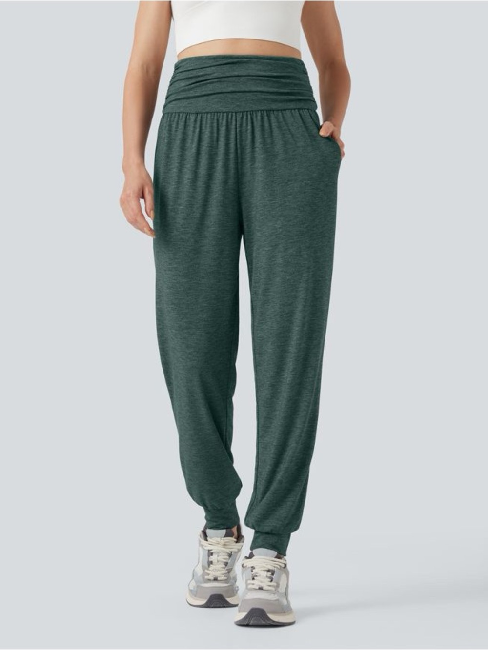 Halara High Waisted Ruched Heathered Yoga Joggers Green S Small Regular New NWT
